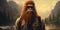 Hipster Bigfoot portrait dressed in clothing. Conceptual liberal Sasquatch disguised in human clothes