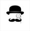 Hipster Black and White. Monocle. Mustaches. Hat.