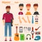 Hipster Boy Character Decorative Icons Set