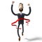 Hipster businessman cartoon character at finishing line - winner, success, victory concept - 3D illustration