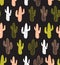 Hipster cactus seamless pattern. Cacti tribal boho background. Fabric print design.