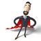 Hipster cartoon businessman with red mantle - bravery, courage, superhero concept - 3D illustration