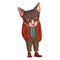 A Hipster Cat, isolated vector illustration. Trendy dressed cat person. Animal art. A sphynx with a human body in a stylish outfit