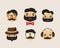 Hipster characters pack with facial emotions