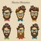 Hipster characters with retro hairstyle and bearded faces vector