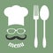 Hipster chef hat with mustache and glasses.