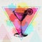 Hipster cocktail cosmopolitan illustration on artistic watercolor background