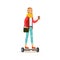 Hipster With Coffee Paper Cup Riding Electric Self-Balancing Battery Powered Personal Electric Scooter Cartoon Character