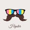 Hipster Colourful Sun Glasses and Mustache / Moustache.