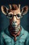 Hipster cool giraffe dressed in human body with eyeglasses. Perfect for mugs, t-shirts, banner.