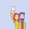 Hipster Couple Taking Selfie Photo Colorful Man Woman Hold Smart Phone