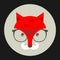 Hipster emblem with fox in glasses.