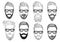 Hipster faces with beard, vector set