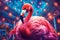 hipster feather party flamingo animal pink tropical sunglasses bird summer. Generative AI.