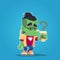 Hipster frankenstein with glasses and coffee funny monster sticker illustration cartoon