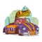 A hipster frog in retro car. Vector illustration. Anthropomorphic frog. Cartoon humanized frog riding vintage racing car against