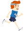 Hipster funny man running and listening music. Flat style
