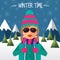 Hipster girl skier in flat style