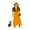 Hipster girls in boho outfits walks with Yorkshire terrier . Happy pet owner in casual wear. Flat illustration on white