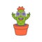 Hipster green cactus character in sunglasses hands growing in pot pop art groovy sticker vector