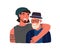 Hipster guy hugging old grandfather feeling love and tenderness vector flat illustration. Happy adult grandchild and