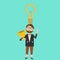 Hipster holding the trophy and have ideas for make money for success.illustratoion EPS 10.