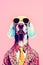 Hipster Hound: Anthropomorphic Dog Portrait in Poster Art, Generative AI