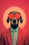 Hipster Hound: Anthropomorphic Dog Portrait in Poster Art, Generative AI