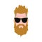 Hipster icon. The head of a brutal blond man with a beard in sunglasses with green frames.