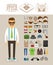 Hipster man. Accessories, hairstyles and labels