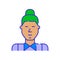 Hipster man with bun. Bold color cartoon style simplistic minimalistic icon for marketing and branding