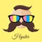 Hipster man with Colourful Sun Glasses and Mustache / Moustache.