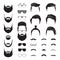 Hipster man. Male beard, mustache hair. Isolated man face with glasses. Fashion barber shop icons. Portrait constructor