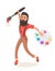 Hipster men with big paint brush and palette. Jumping. Creative thinking. Concept idea. Designer. Cartoon style