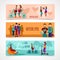 Hipster People Flat Banner Set