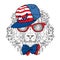 Hipster. Poster . Print . Greeting card with animals. Lion in cap and glasses.