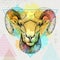 Hipster realistic animal ram or mouflon on artistic polygon watercolor background