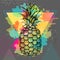 Hipster realistic tropic fruit pineapple on triangle watercolor background
