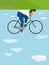 Hipster rides a bicycle in the sky