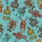 Hipster robot color seamless pattern