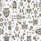 Hipster robot seamless pattern black and white