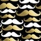 Hipster seamless pattern mustache man gold icon