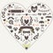 Hipster silhouette love and romantic icons set