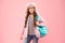 Hipster style. Modern backpack for daily life. Teen fashion. Schoolgirl street style clothes with cute backpack. Fit