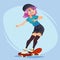 Hipster Tough trendy skateboard girl woman with Attitude Flat style vector cartoon illustration