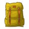 Hipster tourist backpack. Front view. Vector color vintage engraving