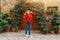 Hipster traveller woman posing in old town of Pienza, Tuscany