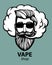 Hipster with vape and cloud. isolated vaper men on black vector background. Hand-drawn hipster dude with mustache and