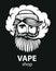 Hipster with vape and cloud. isolated vaper men on black vector background. Hand-drawn hipster dude with mustache and