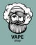 Hipster with vape and cloud. isolated vaper men on black vector background. Hand-drawn hipster dude with mustache and